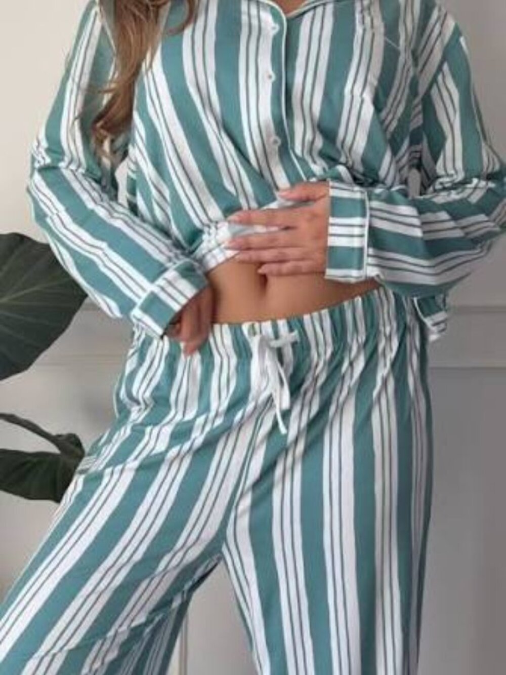 NWT Honeydew Intimates PJ Top Bottom 2 pc set Green Stripe Medium Large